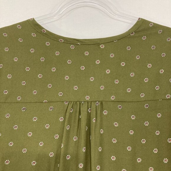 Pleione size XL Green Polka Dot V Neck Long Sleeve Popover Blouse Office - Picture 10 of 11